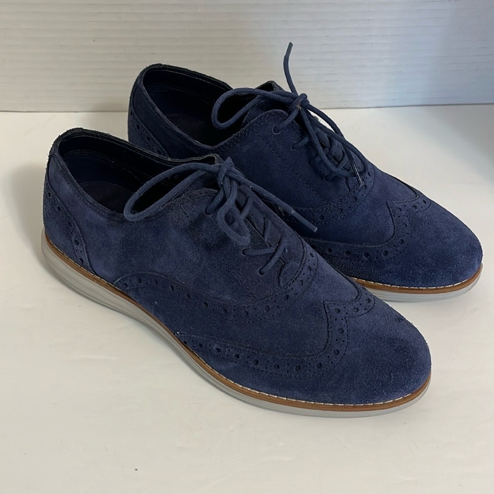 Cole Haan Grand.OS shoes woman’s 6.5 wingtoe blue oxford lace up tie suede upper - Picture 3 of 15